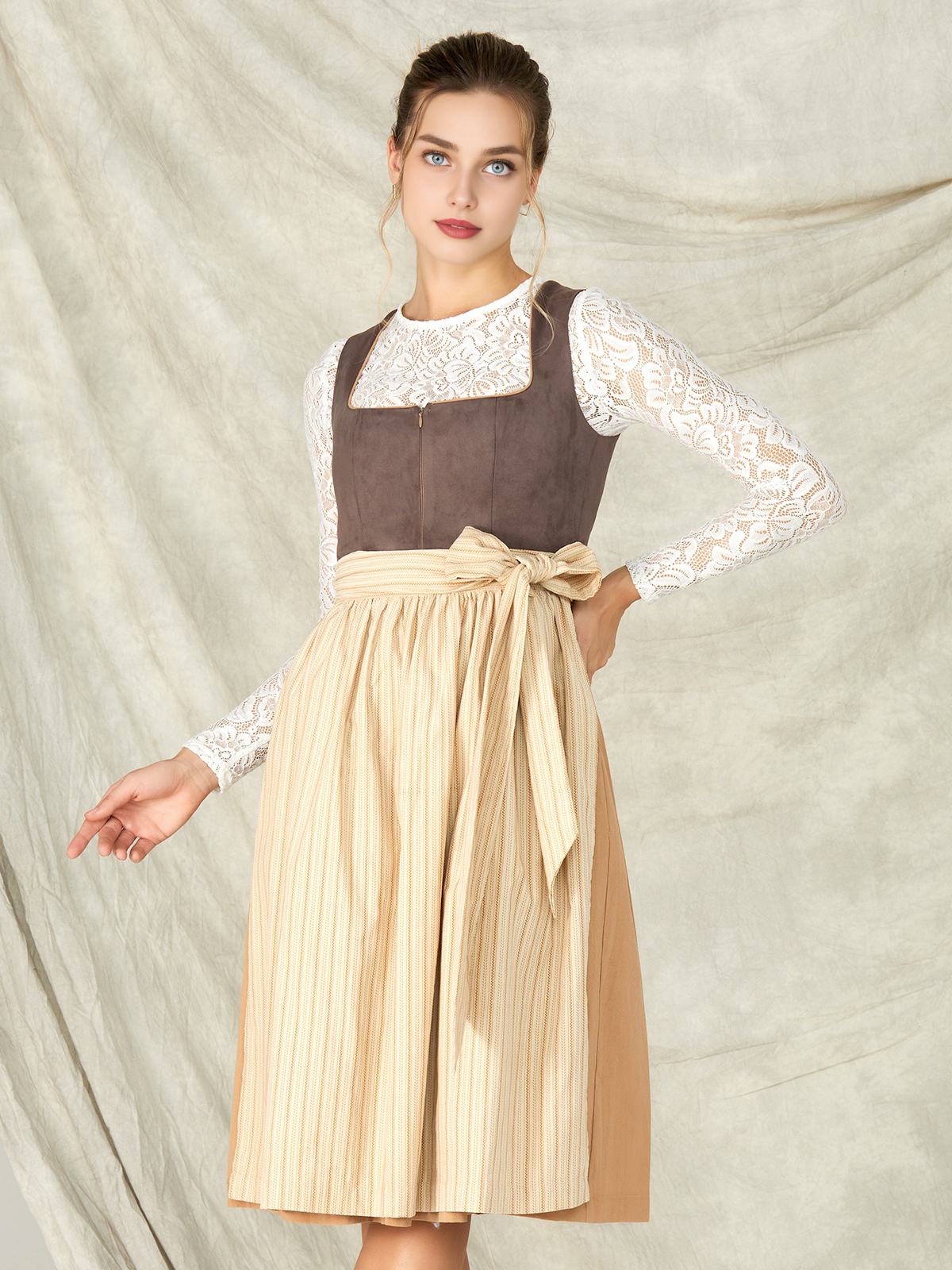 Dirndl Bluse Langarm in Braun
