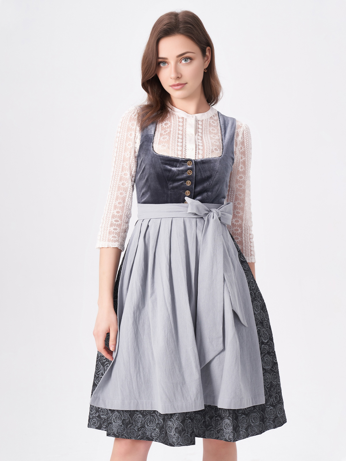 Hochwertiges blaues Dirndl mit traditioneller Stickerei